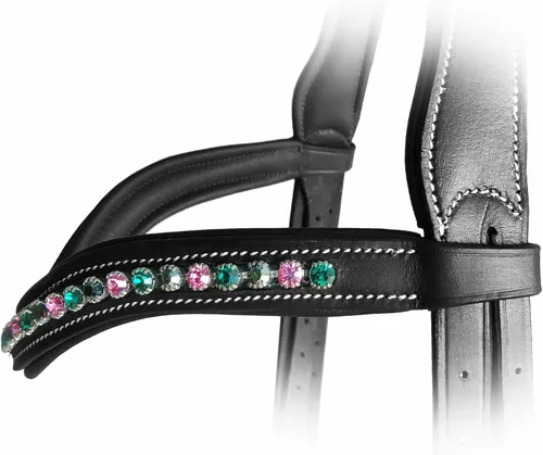 Miniatura 2 de Exion Curved Crystal Browband for Horses – Soft Padded Bling English Bridle Brow Band Dressage, Show, Jumping Black, Brown