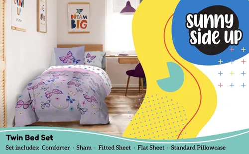 Miniatura 2 de Sunny Side Up Juego de edredón tamaño individual de mariposa – Ropa de cama infantil de 5 piezas incluye edredón, sábanas y funda de almohada