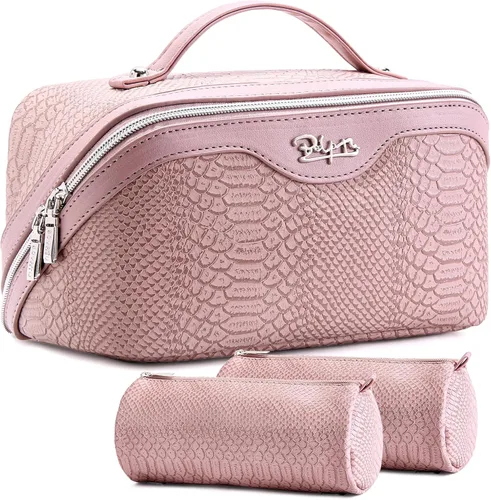 Miniatura 47 de BOYATU Bolsa organizadora de maquillaje de viaje, bolsa de cosméticos: Juego de 3 bolsas de maquillaje para mujeres con asa - Bolsas de aseo