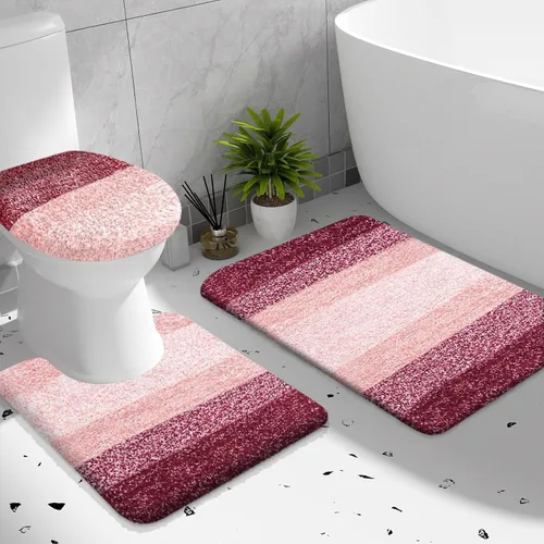 Miniatura 17 de OLANLY Juego de alfombras de baño de 3 piezas, alfombra de baño de microfibra suave absorbente, alfombra de contorno en forma de U para inodoro