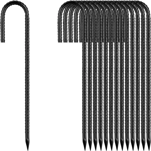 Miniatura 11 de Estacas de Varilla de Refuerzo de 12 Pulgadas Galvanizadas, Estacas para Trampolín con Gancho en U Paquete de 6 Anclajes de Suelo Estacas