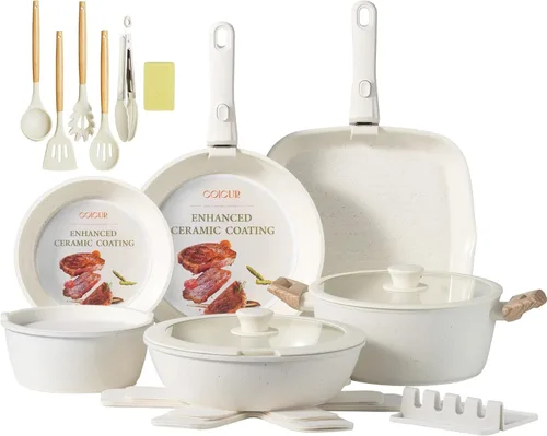 Miniatura 10 de Juego de utensilios de cocina de cerámica de 23 piezas antiadherente, ollas y sartenes antiadherentes no tóxicas con mango desmontable, juego
