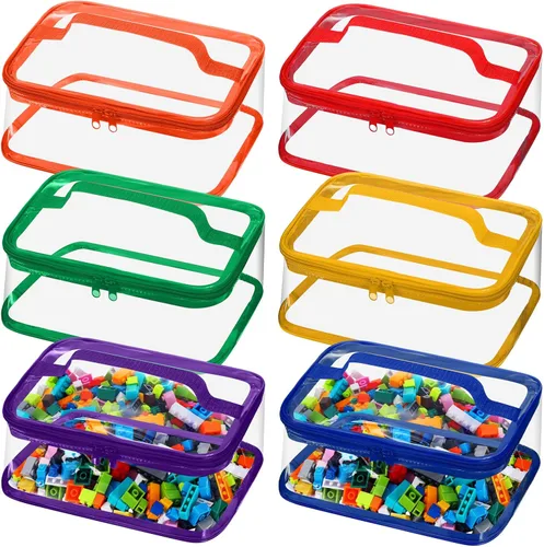 Nitial Paquete de 6 bolsas transparentes de almacenamiento de juguetes, bolsas de PVC organizadoras de juguetes con cremallera para niños, bloques