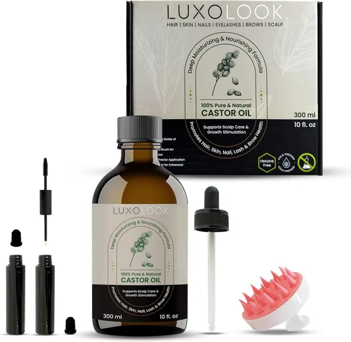 Aceite de ricino puro (10 onzas), aceite de ricino 100% prensado en frío para el crecimiento del cabello, piel, cejas, pestañas de ojos, uñas y