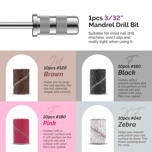 Miniatura 5 de MelodySusie Juego de 10 brocas de uñas de 3/32 pulgadas de diamante para taladro de uñas, herramientas de eliminación de pedicura para uñas de gel
