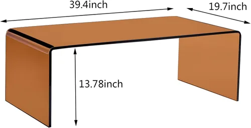 Miniatura 2 de Mesa de café de vidrio SMARTIK, mesas de café ámbar modernas para sala de estar, pequeña mesa auxiliar rectangular de vidrio templado con efecto