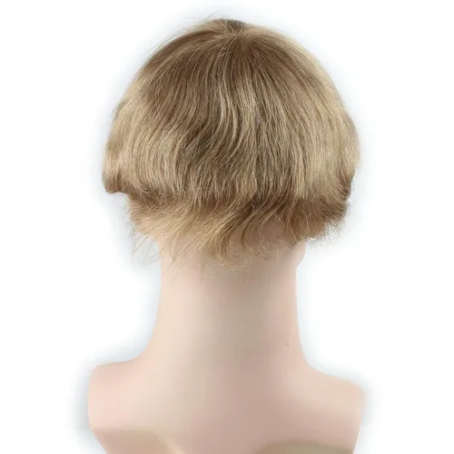 Miniatura 5 de Toupee para hombre de 10 × 8 pulgadas, cabello humano real, postizo de piel fina, sistema de reemplazo de cabello, base de red de monofilamento