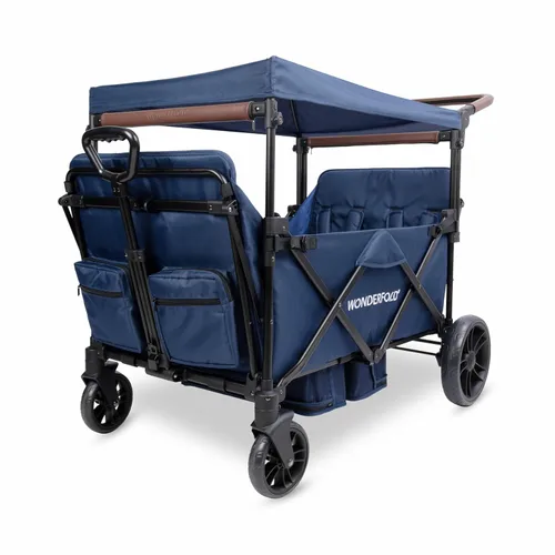 Miniatura 12 de WONDERFOLD X4R Rev Stroller Wagon (4 plazas) – Carro plegable con arnés de cinturón de seguridad de 5 puntos, asientos reclinables y espacios
