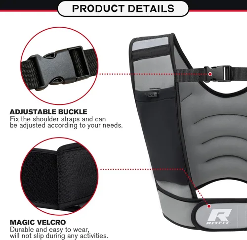 Miniatura 3 de RitFit Weighted Vest, 4lb/8lb/10lb/12lb/15lb/20lb Weight Vest with Reflective Stripes, Weight Vest Adjustable for Women and Men Workout, Strength