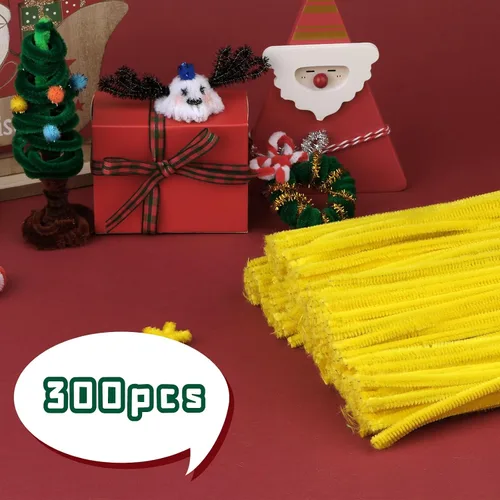 Miniatura 4 de Iuuidu 300 piezas de tallos de felpilla para limpiar pipas amarillas, suministros de manualidades, cepillo limpiador de tuberías para bricolaje