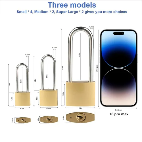 Miniatura 2 de 4 PIEZAS De Candado Con Llave Largo Sellado Impermeable De Latón Sólido, Candado Con Llaves, Candados De 3.4 Pulgadas Con La Misma Llave 38mm