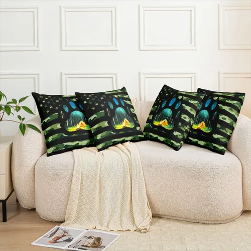 Miniatura 4 de Erosebridal American Flag Cushion Cases 16x16 Inch Set of 2 Army Green Camo Throw Pillow Covers Bear Claw Hunting Theme Pillow Covers Camoflage
