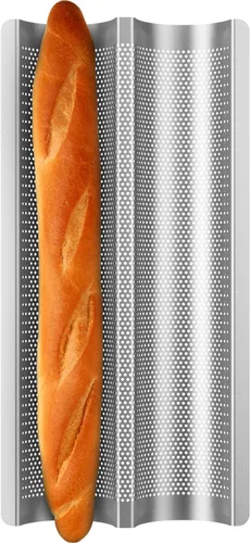 Miniatura 10 de Sartén para baguette, sartenes francesas para hornear, antiadherentes 3 ranuras perforadas italianas para pan, molde de pan francés largo, dorado