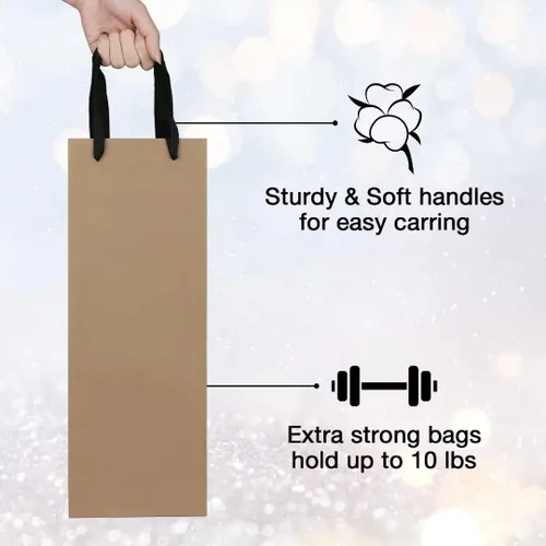 Miniatura 3 de Aimyoo Bolsas de regalo para botella de vino marrón a granel, paquete de 10 bolsas de regalo de papel kraft con asas de 4 x 4 x 14 pulgadas