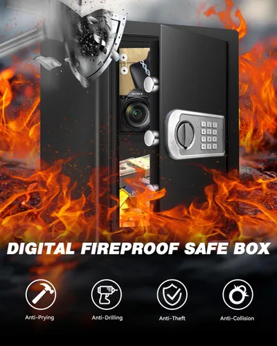 Miniatura 2 de Caja de seguridad grande para el hogar – Armario resistente de 3.0 pies cúbicos con luz de movimiento y alarma doble, teclado digital y llave