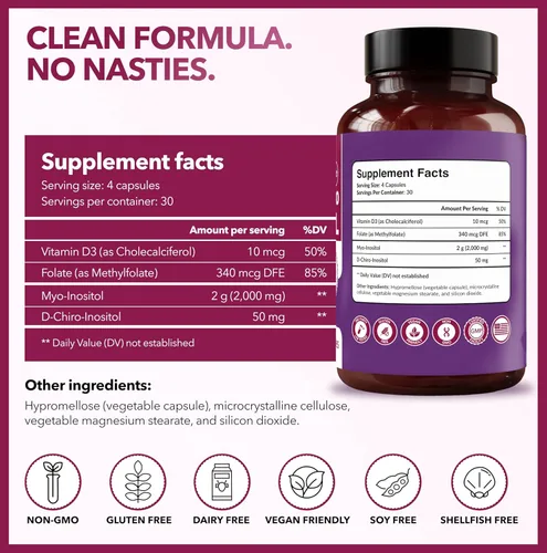 Miniatura 8 de Intimate Rose Suplemento de mio-inositol y D-Chiro inositol con folato y vitamina D - Apoya el equilibrio hormonal, los ciclos regulares y la salud