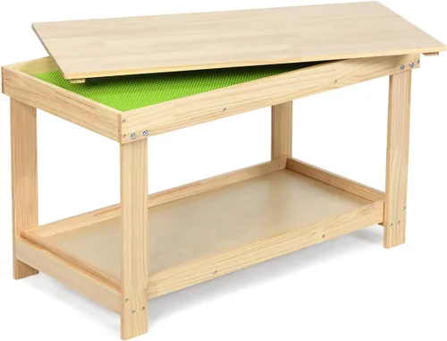 Miniatura 11 de Costzon - Mesa de actividades para niños 2 en 1 con almacenamiento, mesa patentada para bloques de construcción con tablero para manualidades