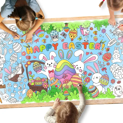 Gatherfun Póster de Actividades para Fiesta de Pascua - 31.5 x 72 Pulgadas, Fiesta de Pascua Feliz, Pancarta de Papel Versátil para