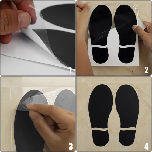 Miniatura 5 de 20 pares de calcomanías de huellas negras de 3 x 7 pulgadas, vinilo autoadhesivo para zapatos, decoración de pies a distancia, impermeable