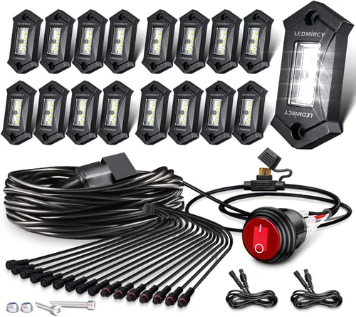 Miniatura 9 de Kit de luces LEDMIRCY R3 de roca blanca pura con interruptor de palanca, arnés de cable, 12 piezas de luces LED de roca blancas para camiones