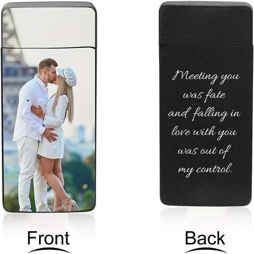 Miniatura 6 de Encendedor de fotos personalizado para hombres, encendedor recargable USB grabado para campamento, Navidad, día del padre, día de San Valentín Negro