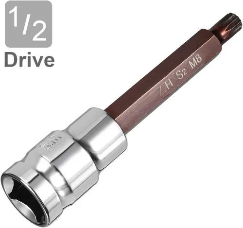 Miniatura 3 de uxcell Broca cuadrada triple M8 de 1/2 pulgada x M8 (0.315 in), puntas de acero S2 CR-V sockets 4 pulgadas de longitud uso con llave de trinquete