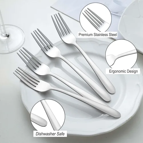 Miniatura 3 de Pleafind 24 tenedores de cena, cubiertos de 7.1 pulgadas, tenedores de cubiertos, tenedores de acero inoxidable, tenedores pulidos con espejo, juego