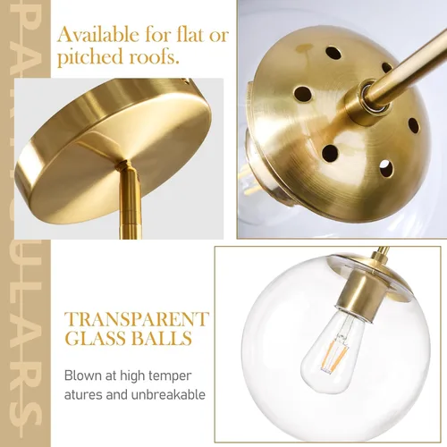 Miniatura 7 de Bagood Lámpara colgante de globo de 10 pulgadas, luz colgante dorada de mediados de siglo, lámpara colgante ajustable, luces colgantes de globo