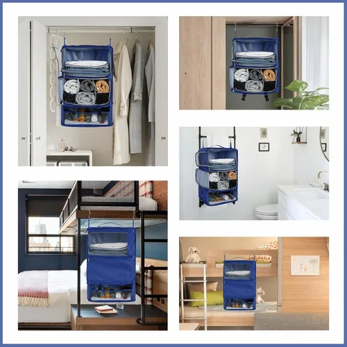 Miniatura 7 de Surblue Estantes colgantes, bolsa de almacenamiento de viaje, cubo de embalaje de compresión para maleta, organizador de armario portátil plegable