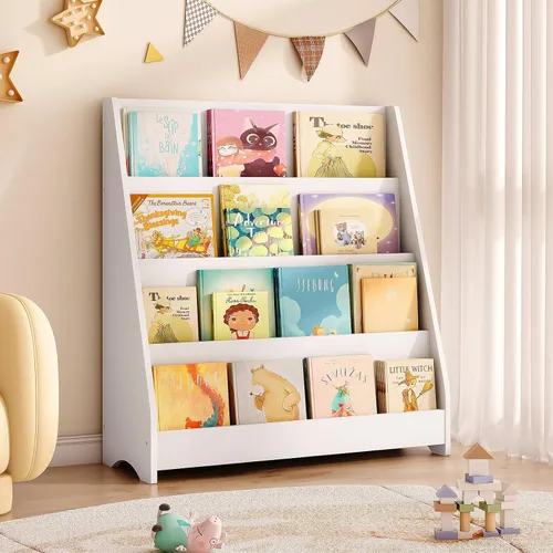 Miniatura 12 de Tatub Estantería de madera para niños de 6 niveles y almacenamiento de juguetes, organizador de juguetes para niños con estantes para libros, Blanco