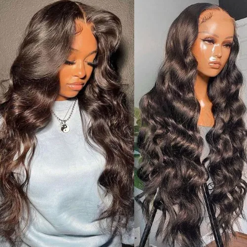Lemoda Pelucas completas de cabello humano virgen con encaje frontal de 13 x 4 pulgadas, ondas corporales, densidad del 210%, parte superior 15A HD,
