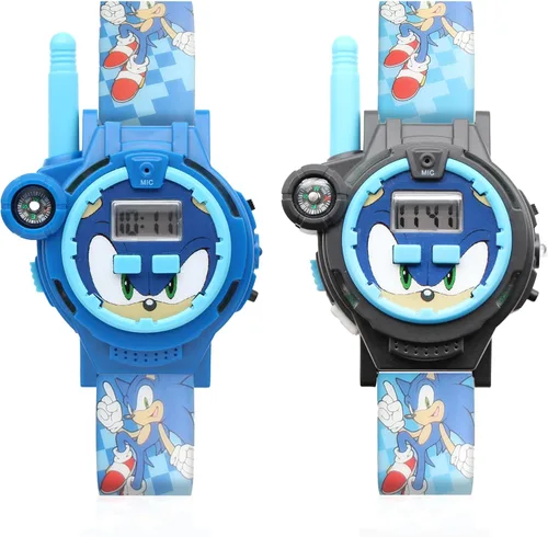 Miniatura 2 de Accutime Sonic Walkie Talkie Blue - Reloj digital educativo para niños, juego de 2 juguetes con correa multicolor para niñas, niños, niños pequeños
