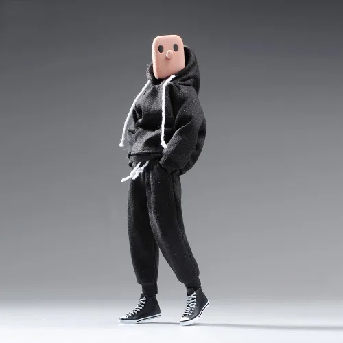 Miniatura 2 de Ropa masculina a escala 1/12, sudadera con capucha para hombre, pantalones, ropa para figura de acción masculina de 6 pulgadas, muñeca (color negro)
