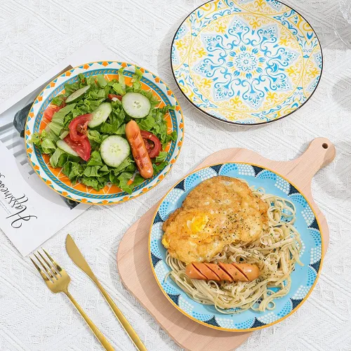 Miniatura 4 de Juego de 6 platos de postre de 8 pulgadas de cerámica para ensalada y aperitivos - Colores vibrantes para mezclar y combinar - Aptos para Mándala