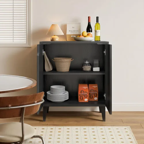 Miniatura 4 de Panana Gabinete de almacenamiento de 2 puertas para cocina, comedor, sala de estar, pasillo, oficina (negro)