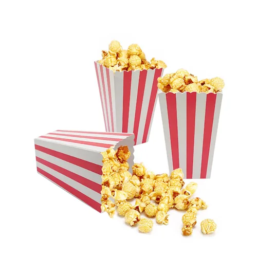 24 cajas de palomitas de maíz, mini caja de papel para palomitas de maíz, contenedor de cartón para palomitas de maíz para fiestas, rayas blancas y