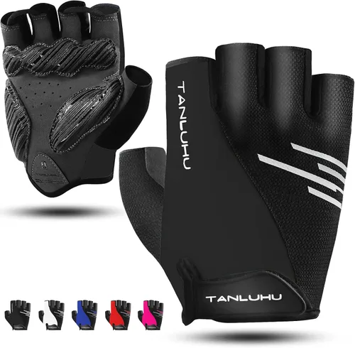 Tanluhu Guantes de ciclismo SBR de 0.197in de grosor, guantes de ciclismo de medio dedo, guantes de bicicleta de montaña, guantes de bicicleta