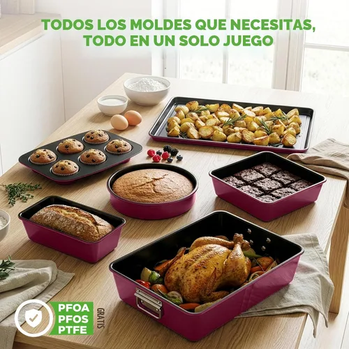 Miniatura 6 de NutriChef Juego de 8 utensilios antiadherentes apilables para hornear, juego de moldes de acero de alta calidad, incluye molde redondo para Negro