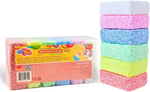 Espuma Loca, Perlas de Espuma Creativa para Modelar, Paquete de 1 con 6 Colores Neón Pastel, Perfecto para Preescolar y Niños, Artes y Manualidades,