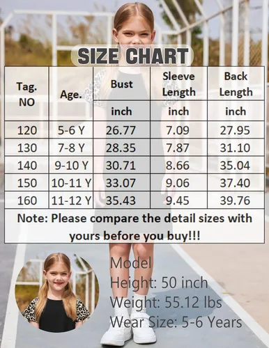 Miniatura 6 de Arshiner Vestido de verano para niñas de 5 a 12 años de manga corta de algodón estampado casual