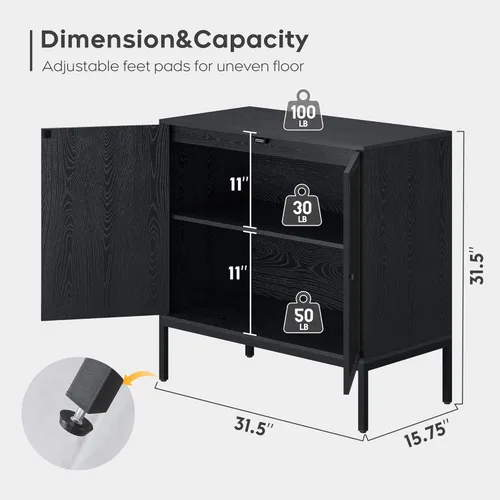 Miniatura 2 de Brafab Aparador negro con puertas decoradas de ratán natural, 31.5 pulgadas de ancho, armario de almacenamiento de ratán Credenza, gabinete bohemio