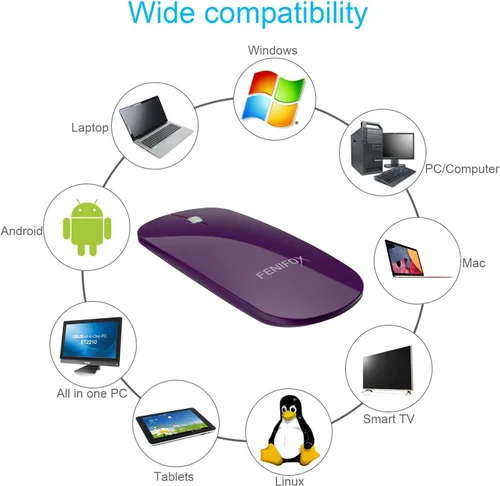 Miniatura 7 de FENIFOX Ratón Bluetooth delgado, mini plano silencioso portátil móvil recargable compatible con laptop, PC, tableta Android Windows - Morado