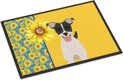 Miniatura 293 de Caroline's Treasures WDK5313MAT Airedale Terrier - Tapete para puerta delantera de 18 x 27 pulgadas, diseño de girasoles de verano, para entrada