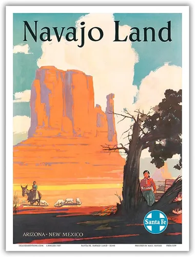 Miniatura 9 de Navajo Land - Arizona New Mexico - Ferrocarril de Santa Fe - Valle del monumento de la nación Navajo - Póster vintage de viaje en ferrocarril por
