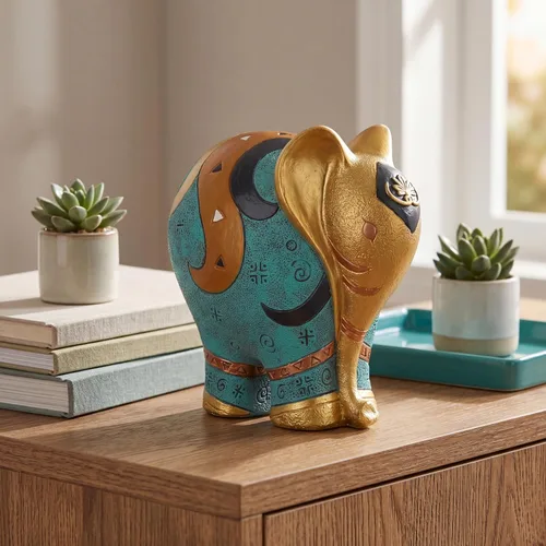Miniatura 5 de Estatua de elefante hecha a mano de resina – Escultura de decoración del hogar de 5.5 pulgadas de alto para estantería, oficina, escritorio, regalo
