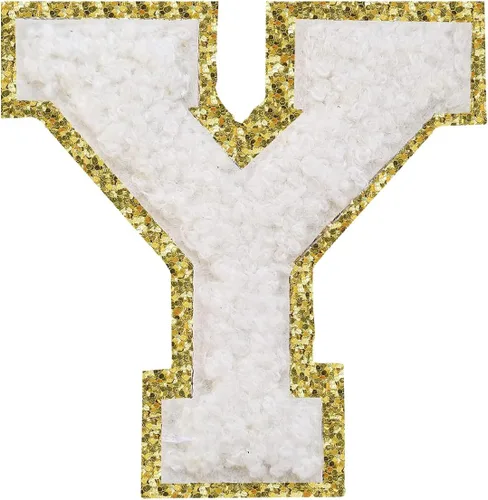 Miniatura 24 de Parches de letras termo-adhesivas de felpilla para chaquetas, parches de letras universitarias con brillantina para planchar en la letra azul A