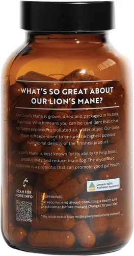 Miniatura 6 de Forest Super Foods Cápsulas de hongos melena de león cultivados en Australia, concentración, memoria y apoyo nervioso, 120 cápsulas veganas