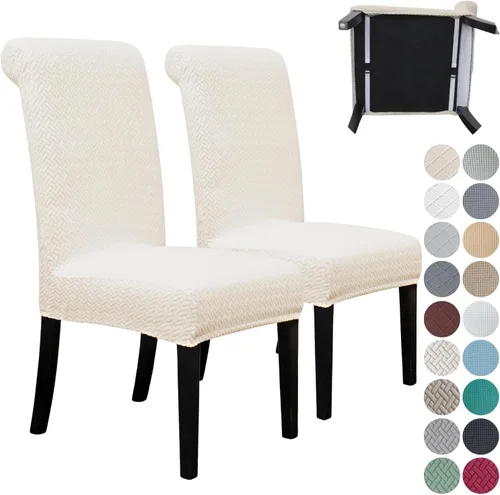 Miniatura 10 de SPRINGRICO Paquete de 2 fundas para sillas de comedor con cinturón de seguridad, fundas elásticas para sillas Parsons lavables, fundas protectoras
