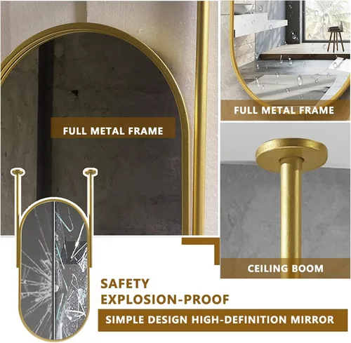 Miniatura 4 de Espejo de baño dorado para colgar en el techo, espejo ovalado grande para tocador, marco de metal, espejo decorativo de pared con doble pluma