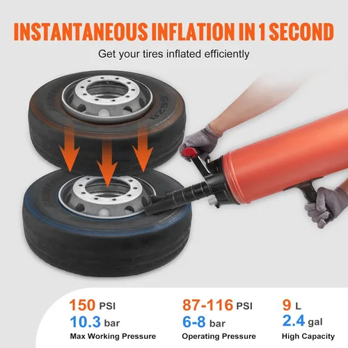 Miniatura 3 de VEVOR Asiento para neumáticos, 2.4 gal/9 L Inflador de neumáticos de aire, 150 PSI Herramienta de inflador de neumáticos portátil de mano, 87-116